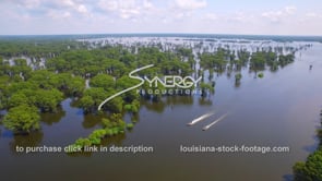 0140 Awesome aerial descent in Classic Louisiana swamp with 2 swamp people boats