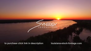 1985 Epic sunset on Mississippi River aerial