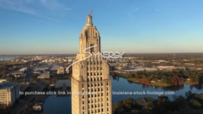 2502 Louisiana State Capitol building drone arc close up
