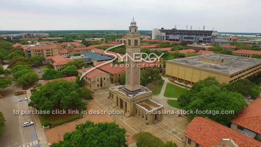 2878 LSU Bell Tower and campus sweep left aerial
