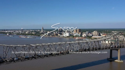 2971 Baton Rouge aerial drone view with traffic over Mississippi River