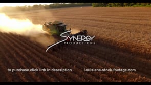 0606 Epic awesome aerial arc two tractors harvesting soybean