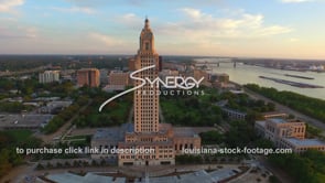 0021 Awesome epic Louisiana state capital baton rouge in background drone aerial view