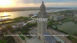 0023 dramatic drone aerial louisiana state capital wide shot at sunset