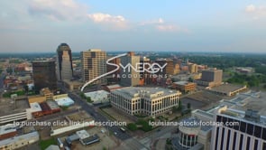 0060 aerial drone view shreveport louisiana dolly into downtown skyline at sunset