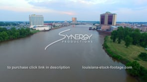 0061 shreveport louisiana dolly out red river with city downtown skyline aerial drone