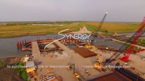 0147 Louisiana Coastal restoration aerial drone view of construction site dolly in