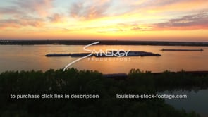 0173 aerial view barges on Mississippi river at sunset