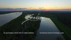 0185 Very nice aerial view of swollen mississippi river sunset