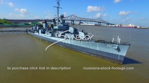 0206 USS Kidd Baton Rouge riverfront nice aerial drone arc