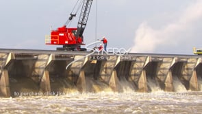 1359 Army corps of engineers crane removing wooden pin from bonnet carre spillway