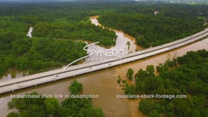 0295 aerial view of bridge and river overflowing with flood waters