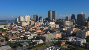 1397 Epic aerial New Orleans downtown skyline stock video footage
