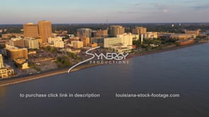 1526 Baton Rouge skyline aerial high Mississippi River flood stage