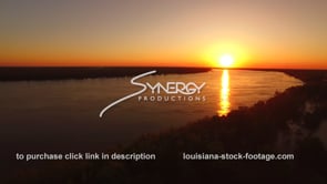 1995 Epic sunset on Mississippi River drone aerial